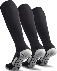3 Pair Soccer Socks, Team Sport Baseball Football Basketball Socks for Adult, Knee High Athletic Socks
