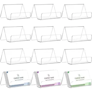 12 Pack Business Card Holder for Desk, Office  Business Card Table Top Display Holders, Clear Name Card Holder Stand, Capacity: 50 Cards