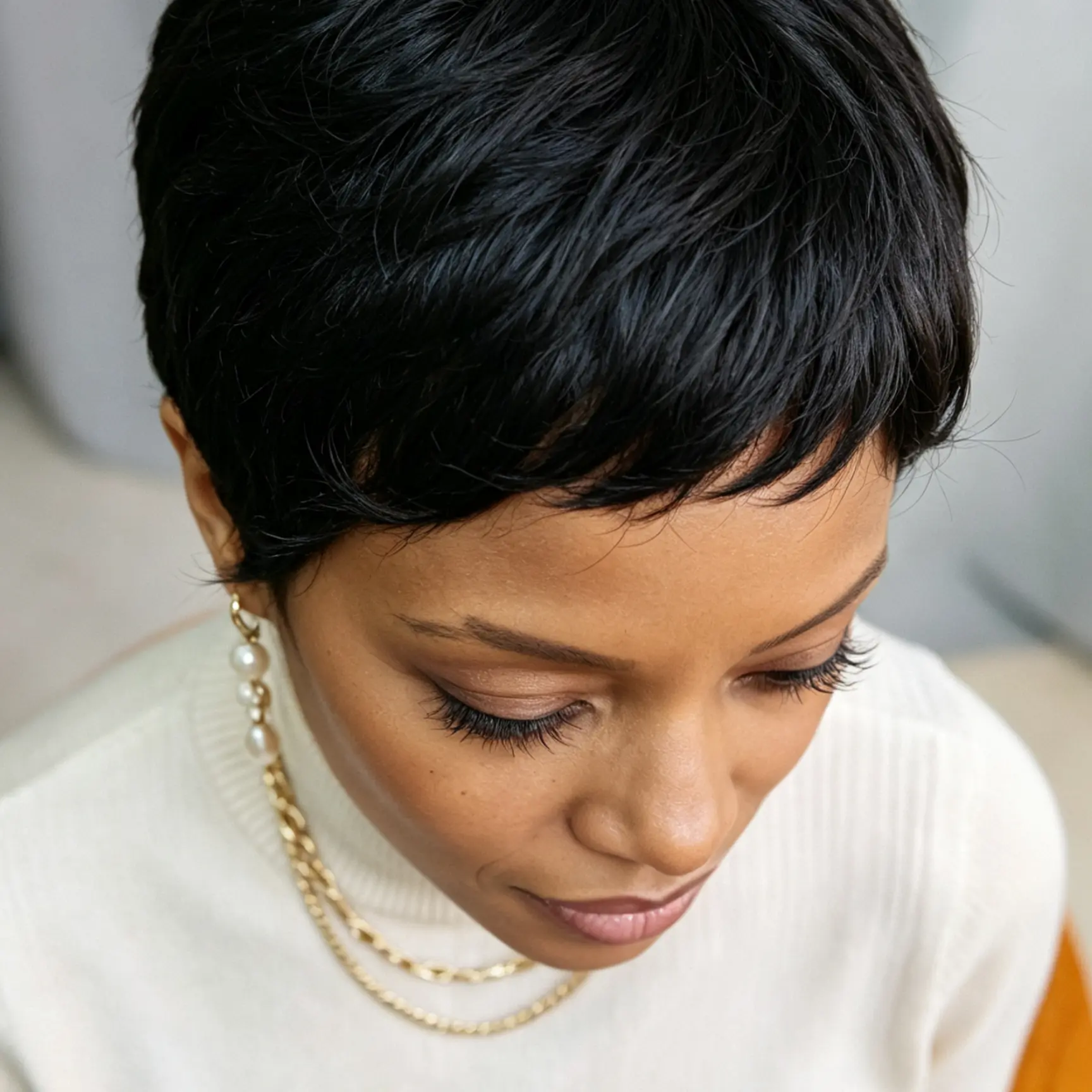 Women's Black 4-Inch Glueless No-Lace Machine-Made Human Hair Finger Wave Pixie Wig - No Skill Needed, Wear & Go, Summer Vibes