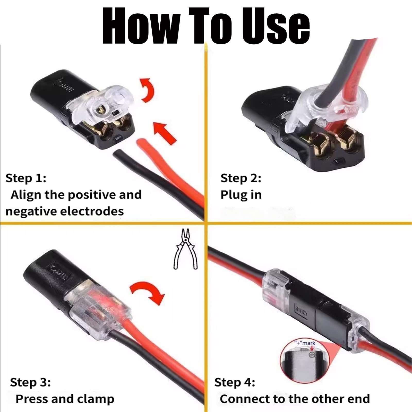 50pcs Double-Wire Plug-in Connectors with Locking Buckles, Quick-Clip Fasteners Multi-Purpose Snap-On Blocks for Strip Light DIY Crafting, Low-Voltage Decoration & Model Kits