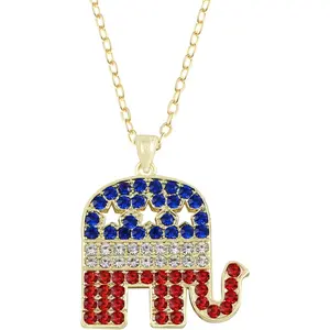 4th of July   Flag Pendant Lincoln Memorial Round Elephant Necklace Patriotic for Women Men