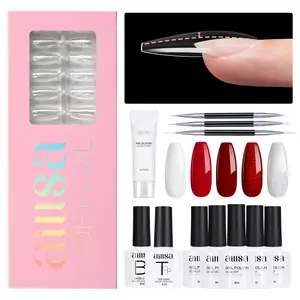 Aillsa DIY Gel Nail Kit - Almond 168pcs 14 sizes gel x Acrylic Nail Tips for Flat Nails with 5 Colors Gel Nail Polish, 3pcs nail brush pen, 15ml Strong Solid Nail Glue, Manicure Cutics Cosmetic