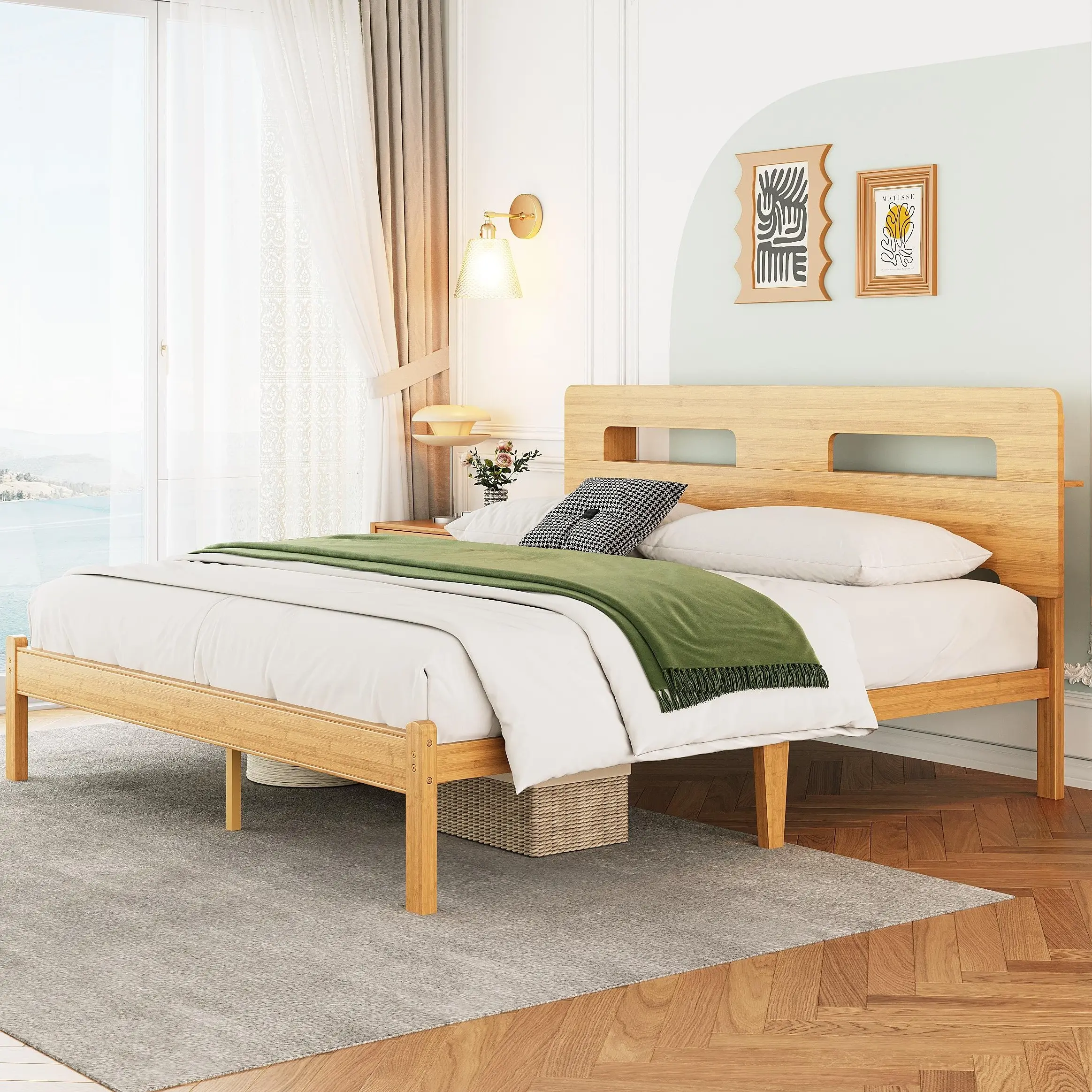Aardhen Queen Bed Frame - 14" High Quality Durable Metal Platform Bed Frame with Solid Wood-Iron-Bamboo Build, Rust-Resistant Headboard, Noise-Free Assembly, No Box Spring Needed, 1,500 lbs Support for Modern Modular Bedrooms, Metal Platform Bed Frames