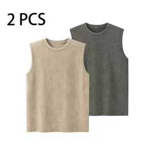 Men’s 2-Pack Vintage Washed Sports Tank Tops, Sleeveless Crew Neck Muscle Shirts, Suitable for Fitness, Bodybuilding, Training, and Workouts