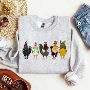 Christmas Chickens, Chicken Lovers, Santa, Farm Life, Winter, Snow, Xmas Sweatshirt, Women's Crew Neck, Crewneck