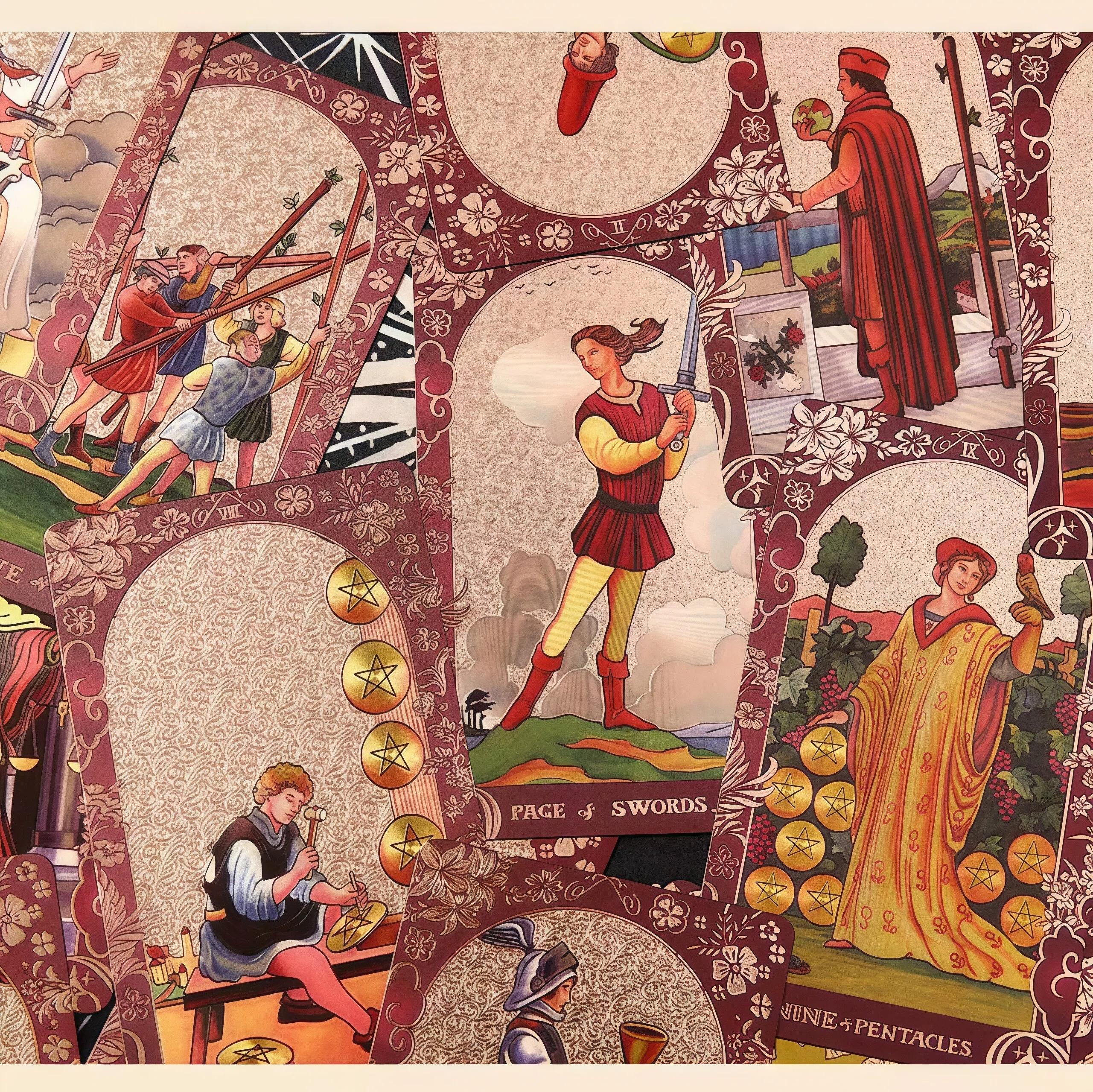 Tarot Cove Pink Holographic Tarot Deck Gold Foil Color Shifting Waterproof Cards Complete Gift Set with Guidebook Luxury Box