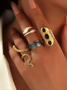 Snake & Heart Design Cuff Ring, Adjustable Stainless Steel Jewelry for Party, Daily Clothing Decor, Trendy All-match & Exquisite Jewelry for Birthday Gift