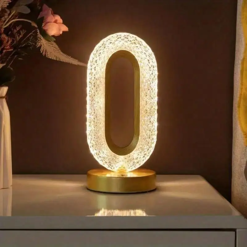 Crystal Table Lamp, LEDBedside Lamps 3-Color Changing Touch Control Bedside USB Rechargeable Bedside Lamp