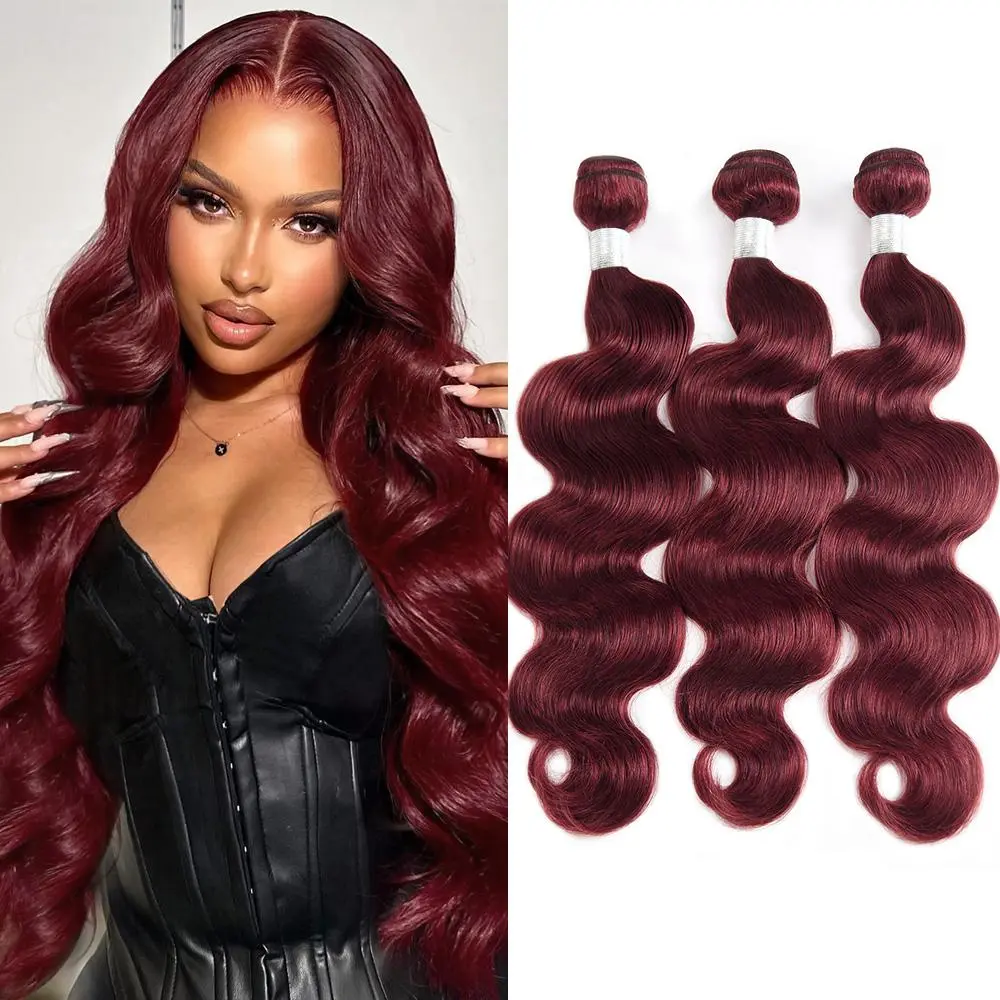 Ishow 99J Burgundy Hair Brazilian Body Wave Human Hair Bundles 1 3 4 Human Hair Bundles Colored Human Hair Extension Body Wave P4/27 Colored Hair Bundles With Lace Closure