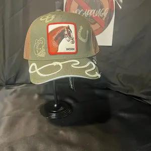 Western Workhorse Embroidered Mesh Trucker Cap with Horse Patch and "WORK" Text Design