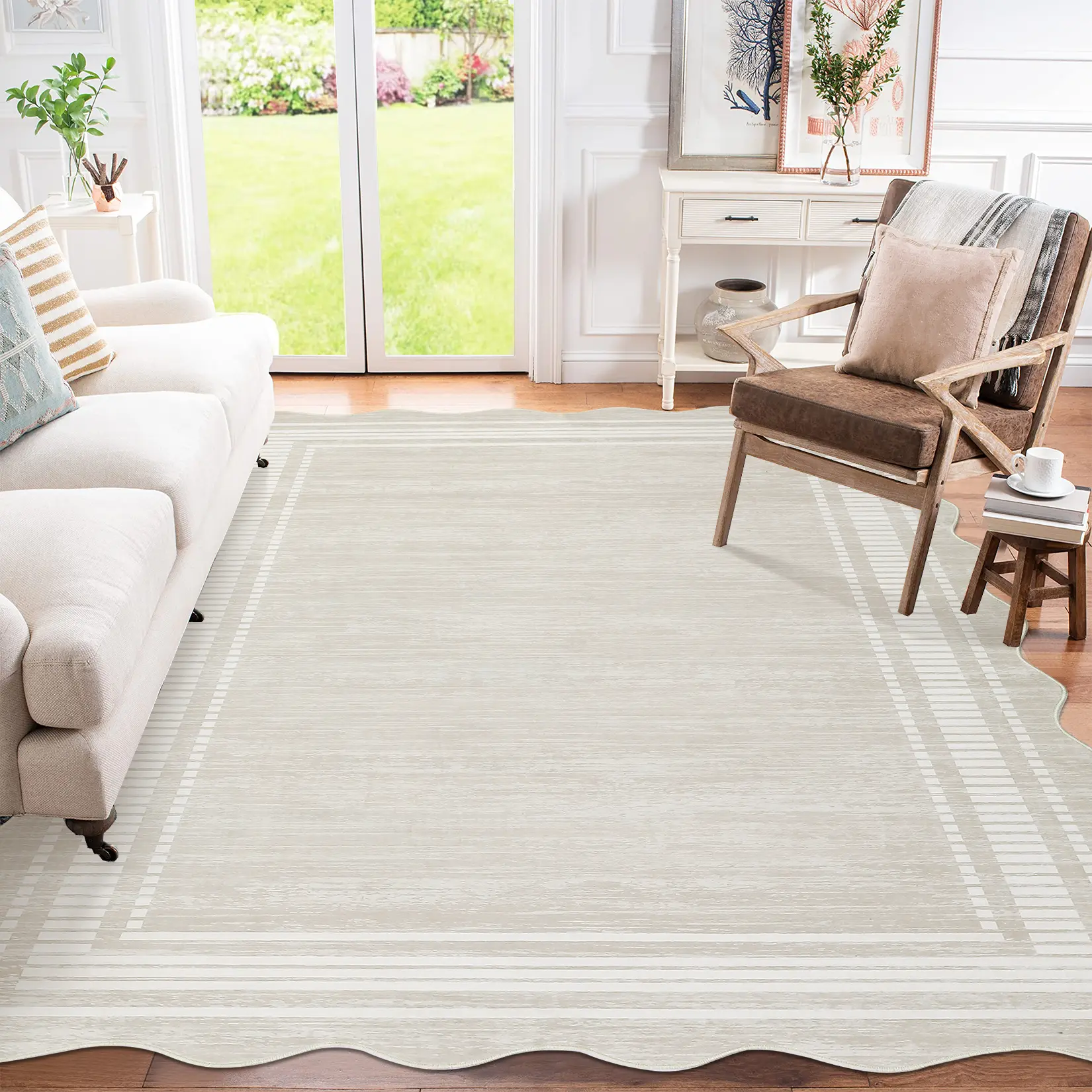 Garvee Washable Solid Color Fan-shaped Printed Rug Soft Non-shedding Stain-resistant Non-slip Foldable Interior Decorative Rug for Bedrooms Living Rooms Dining Rooms Nurseries Offices Apartments carpet