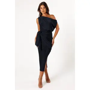 Santiago Off Shoulder Midi Dress - Navy