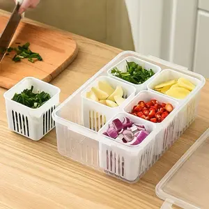 Fruit & Vegetable Storage Box, 6 Counts Double Layer Drainage Box,Kitchen Accessories Storage Organizer, Household Essentials,Containers Utensils Airtight Meal Prep,Airtight Leak Proof,Bpa Free Plastic,Snackboxcontainer,Airtight Dispenser
