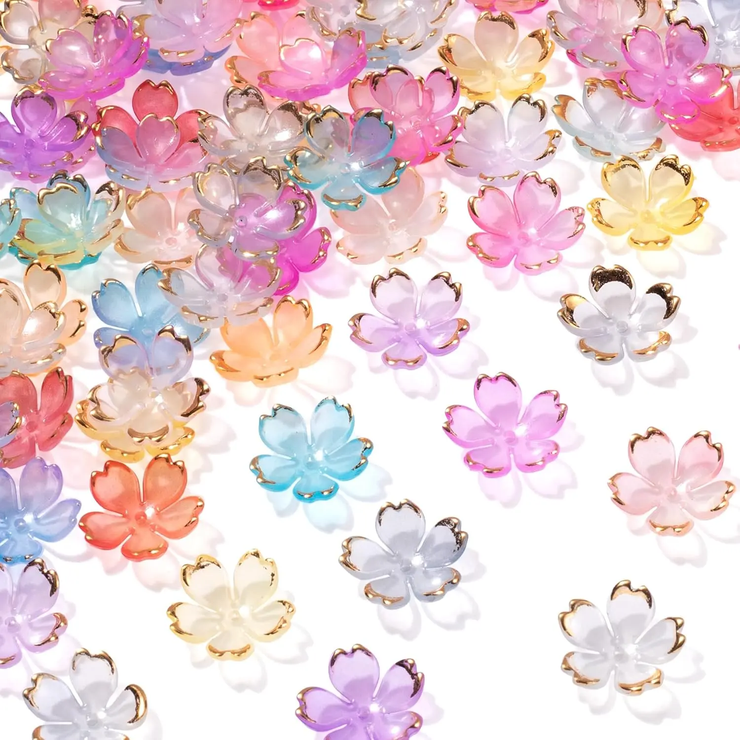 100 count Colorful Cherry Blossom Beads, 5-Petal  Flower Beads, Mini Spacer Beads Hair Charms Halloween Christmas for Bracelets Earring  Making