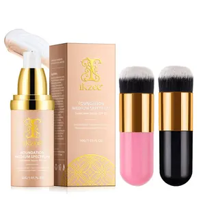 Ikzee Color Changing Foundation + / Makeup Brush, Moisturizing Liquid Foundation, Coverage, Long-Lasting & Lightweight, Suitable for Daily Use