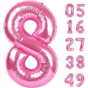 Pink Foil 8 Number Balloon 40 Inch, Helium Mylar Eight Number 8 18 28 38 48 58 80 88 Birthday Balloons, 8th Pink Women Men Wedding Anniversary, Graduations Party Supplies