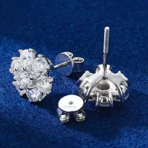 UCCIYO S925 Sterling Silver Flower Lab-Grown Moissanite Stud Earrings – Screw Back or Butterfly Back, Diamond Look Earrings for Women & Men, Wedding & Birthday Gift [TQE0577-S-Luoxuan]