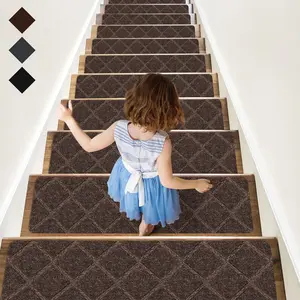 Stair Treads Carpet Non-Slip Indoor 15 count  Stair Treads Rugs Modern Stair Runners for  Dogs, 8" X 30",  Brown
