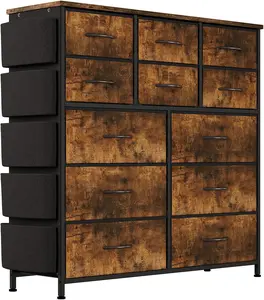 Tall 12-Drawer Fabric Dresser, Sturdy Dressers with Side Pockets and Steel Frame, Space-Saving Vertical Chest Drawers, Clothing Storage Cabinet for Bedroom, Living Room, Durable Practical Brown Indoor Furniture
