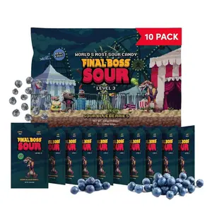 Final Boss Sour Candy, Sour Blueberries, 10 Pack, Level 3, Fruit Chews with Real Dried Fruit, No Artificial Colors or Flavors, Low Calorie Snack for Kids, Teens, Adults, Lunch Boxes