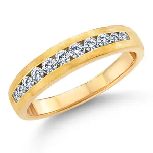 Gem Stone King 10K Yellow Gold Lab Grown Diamond Satin Finish Wedding Band Ring for Women | 0.61 Cttw | Round 2.5MM | Anniversary Engagement Promise Ring | Available in Size 5 to 13