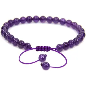 Natural A Grade Amethyst Gemstone 6mm Round Beads Adjustable Bracelet 7" Unisex