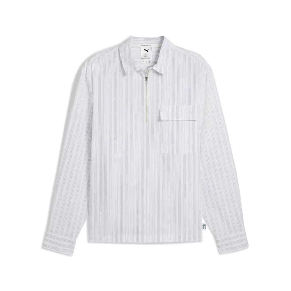 PUMA Mens Mmq Striped Collared Long Sleeve Half-Zip Shirt Casual Tops Casual - Blue