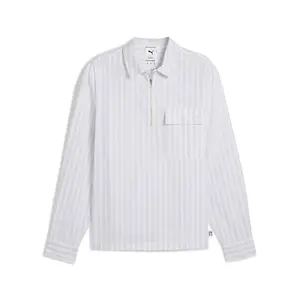 PUMA Mens Mmq Striped Collared Long Sleeve Half-Zip Shirt Casual Tops Casual - Blue
