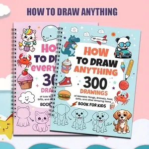 Professional Drawing Tutorial Books Set, How to Draw Anything Guide with 300 Cute Elements (animals/food/items), Creative Sketching Book, Coloring Book