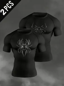 Men's Spider Print Graphics T-Shirt Set, Casual Short Sleeve, Loose-Fitting, Outdoor Travel Party Streetwear, All Seasons