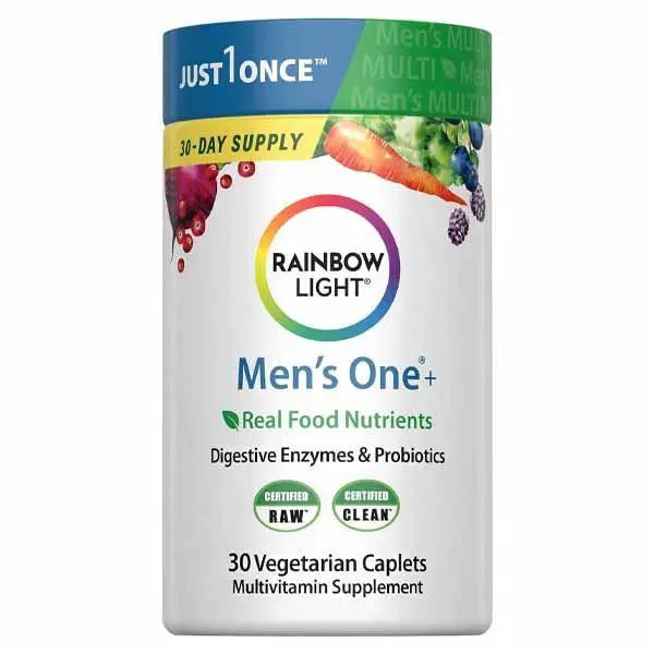 Rainbow Light Womens Multivitamin One + | 30 Caplets | Real Food Nutrients, Digestive Enzymes & Probiotics