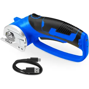 Cordless Electric , 4V Rechargeable Box  & Cardboard  with Titanium , LED Light, Safety Lock - Rotary  for Fabric, Leather, Carpet, Plastic, Crafting, Sewing(Royal Blue)