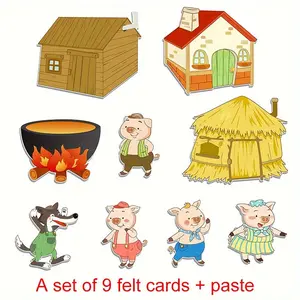 Three Little Pigs House Building Story Felt Teaching Aids |   Role-Play Props & Interactive Classroom Supplies for Teachers, Back-to-School Educational Tools