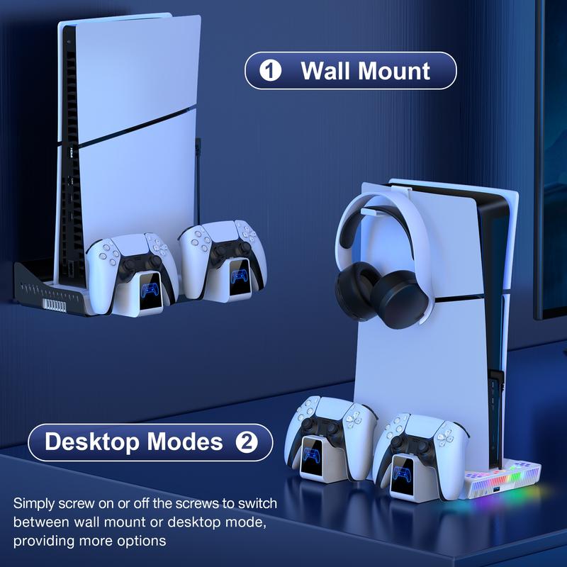 BEBONCOOL For PS5 Slim Cooling Stand Dual Controller Charging Station for Playstation 5 Console  Wall Mount Cooling Station PS5 Charger