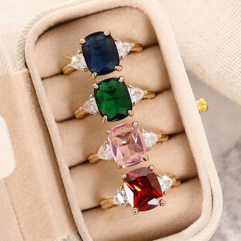 Women's Elegant Colorful Gemstone Decorated Ring, Exquisite Trendy Ring, Fashionable Jewelry for Women As Engagement Anniversary Party Jewelry Gift, Beautiful Rings
