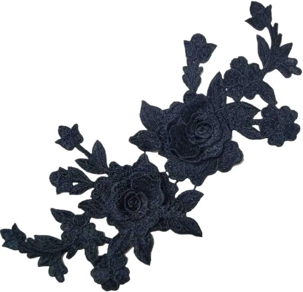 Black Embroidery Rose Flower SewOn Patches for Dress, Hat, Bag, and JeansDIY Applique Crafts, Clothing Accessories for Jackets, Shirts, and Denim Repair,Decorative Floral Patches for Sewing Projects