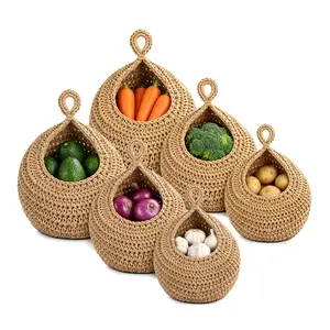 6PCS Braided Jute Storage Bag / Multi-purpose Organizer / Hand-woven, Natural Jute / Suitable for Storing Fruits, Vegetables, Keys, Toys, and Green Plants