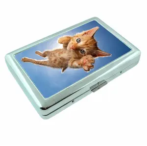 Kitten Jump Blue Sky Metal Case Wallet