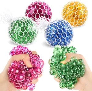 Mesh Squishy Squeeze Ball, Soft Grape Squeeze Stress Ball, Colorful Squish Fidget Ball with Flexible Net, Portable Hand Squeeze Ball for Desk Relaxation