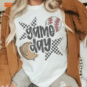 Comfort Colors Baseball Game Day Mom T-shirt – Baseball Graphic Tee, Checkered Star Sports Shirt, Cute Game Day Outfit for Women