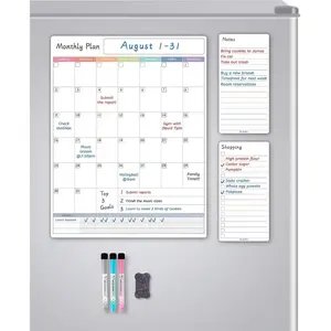 Dry Erase Calendar for Fridge , Monthly Fridge Whiteboard Set - Vertical  Calendar for Refrigerator, Shopping List &  White Board, 3 Markers + Eraser