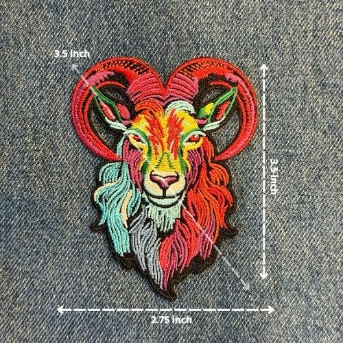 Zaroqui 3.5” Goat Patch Iron On Embroidered Cotton High-Quality Design for Backpacks Jackets Clothing and More Soft Comfortable Material