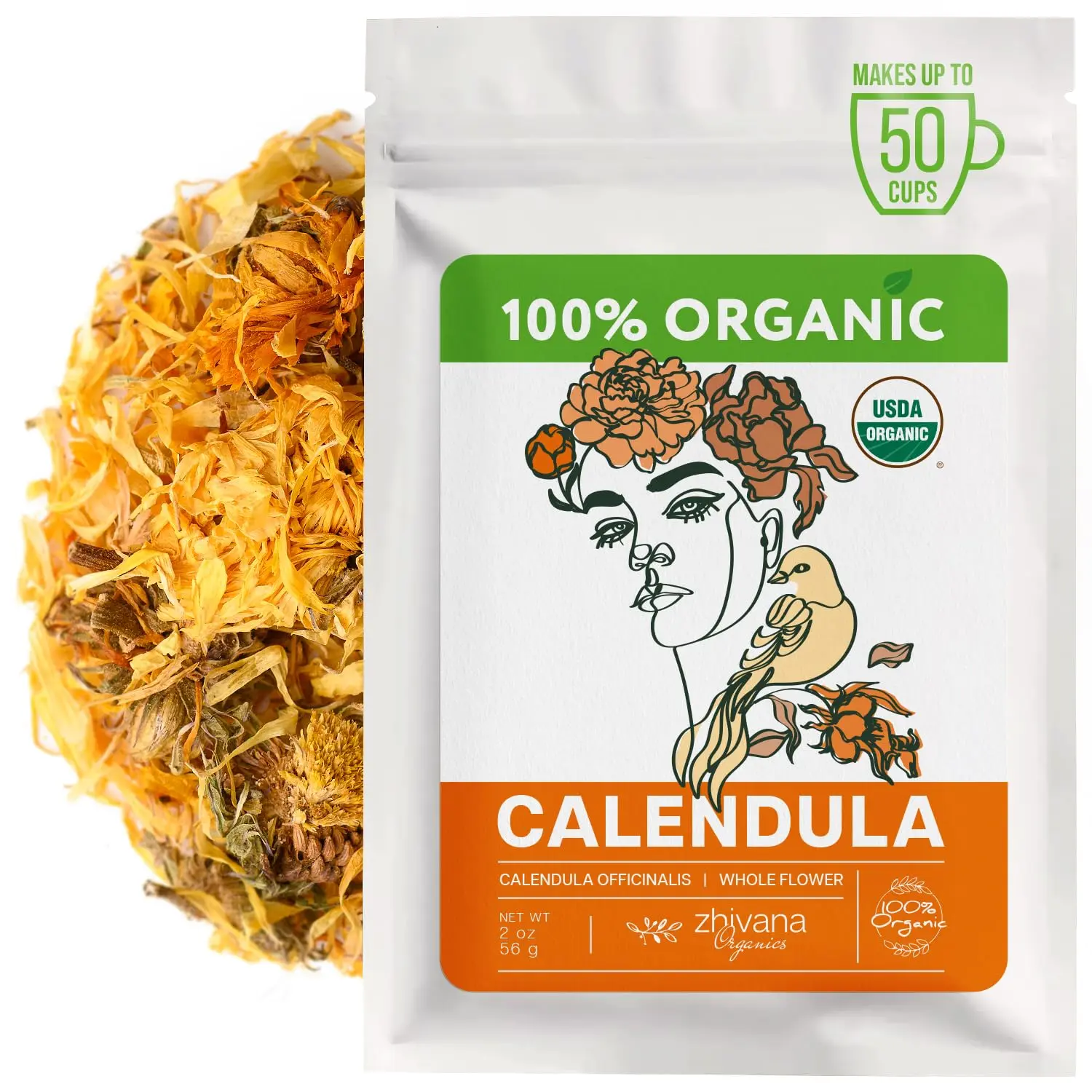 Organic Calendula Flowers for Natural Healing & Renewal – Calendula Herb for Herbal Use & Skin Health – Marigold Flower Tea - Flor de Caléndula Orgánica (2oz.)