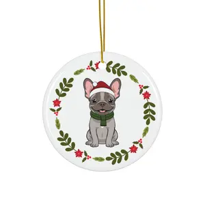 Copy of Frenchie Grey Festive Ceramic Dog Ornaments, Cute Holiday Decoration, Pet Lover Gift, Christmas Tree Decor, Personalized Ornament
