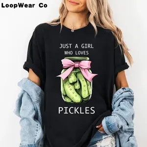 Funny Pickle Lover Cotton "Just A Girl Who Loves Pickles" T-Shirt, Soft Breathable Comfy Casual Streetwear, Minimalist Design, Cute Oversized Top, Casual Summer Outfit, Pickle Obsessed Shirt, Tops for Women, 90s Graphic Tees, Gifts for Her