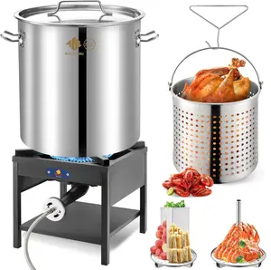 ARC 64QT Stainless Steel Pot with 200,000BTU Propane Fryer, Seafood Boil Pot, Crab Boil Pot, Lobster Pot, Shrimp Boil Pot, Tamale Steamer Pot with Basket and Turkey Fryer Burner