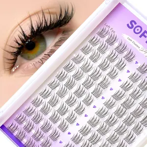 Aurora Natural Lash Clusters Wispy Individual Lash Extensions Clear Band Eyelash Clusters C Curvature Cluster Eyelash Extensions Natural Look Cluster Lashes DIY Lash Extension at Home by SOFENIDA