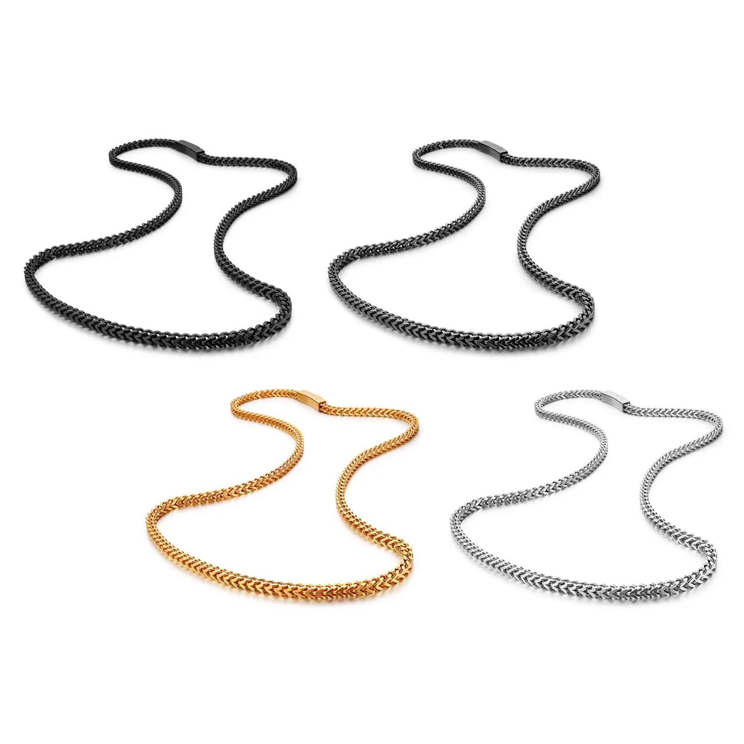 OIDEA Men's Polished Stainless Steel Flat Box Chain Necklace, 4MM Minimalist Hip Hop Style for Casual Wear, 25.6 Inches, Polished Finish, Integrated Clasp Closure, One-Piece