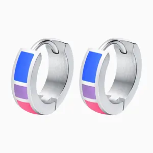 Bisexual Pride Earrings - Metallic Design with Colorful Stripes, Featuring Blue, Purple, and Pink Colors