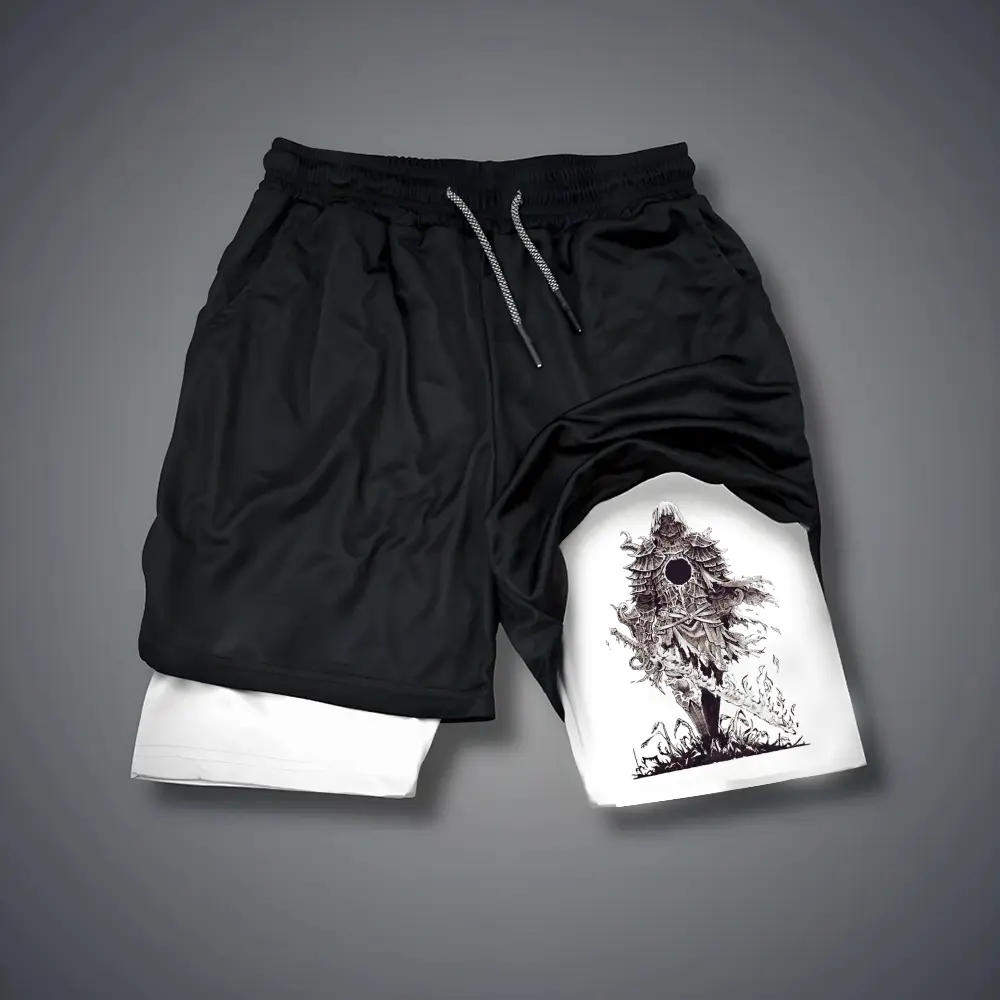 Dark Souls Game 80s 90s Double-Layer Sports Shorts Graphic Shorts Black Camo Streetwear Shorts Men Outfits Men Vacation Outfits Shorts